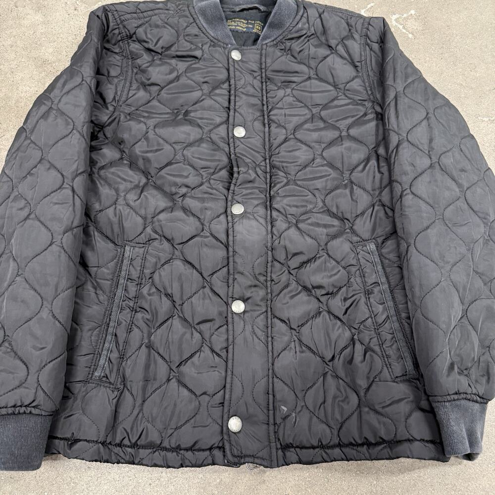ABERCROMBIE & FITCH QUILTED ARMY MILITARY SNAP BOMBER JACKET BLACK MENS XS - Picture 2 of 9